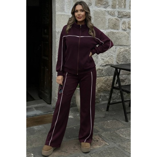 Kadın Uzun Kollu önden Fermuarlı Bluz Ve Pantolon Modal Ikili Takım , 31309