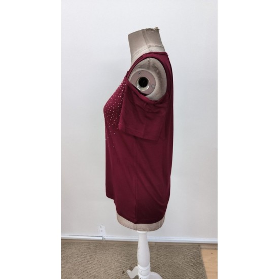 Kadın Kısa Kollu Omuzlardan Açık Taşlı Viskon Bluz, 31307