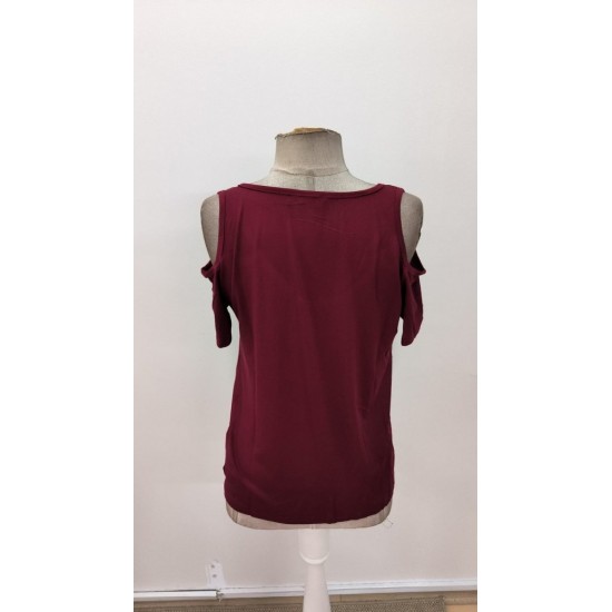 Kadın Kısa Kollu Omuzlardan Açık Taşlı Viskon Bluz, 31307