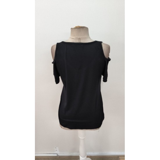 Kadın Kısa Kollu Omuzlardan Açık Taşlı Viskon Bluz, 31306 Kadın Kısa Kollu Omuzlardan Açık Taşlı Viskon Bluz, 31306