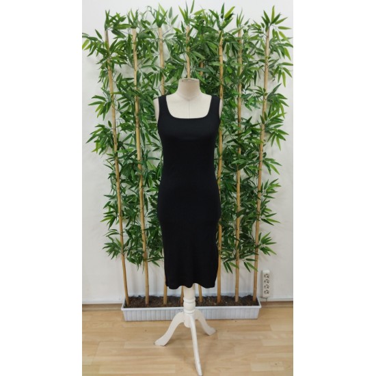 Kadın Askılı Kare Yaka Yandan Yırtmaçlı Midi Kaşkorse Elbise , 31304