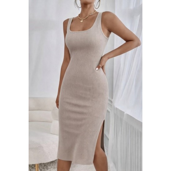 Kadın Askılı Kare Yaka Yandan Yırtmaçlı Midi Kaşkorse Elbise , 31303 Kadın Askılı Kare Yaka Yandan Yırtmaçlı Midi Kaşkorse Elbise , 31303