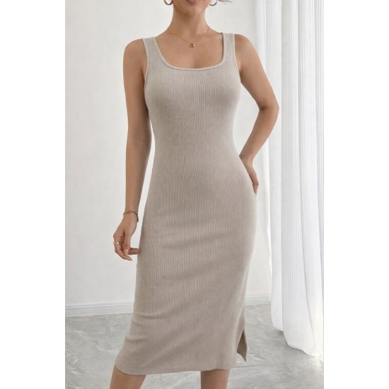 Kadın Askılı Kare Yaka Yandan Yırtmaçlı Midi Kaşkorse Elbise , 31303 Kadın Askılı Kare Yaka Yandan Yırtmaçlı Midi Kaşkorse Elbise , 31303