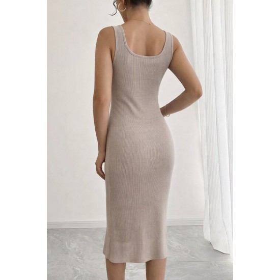 Kadın Askılı Kare Yaka Yandan Yırtmaçlı Midi Kaşkorse Elbise , 31303 Kadın Askılı Kare Yaka Yandan Yırtmaçlı Midi Kaşkorse Elbise , 31303