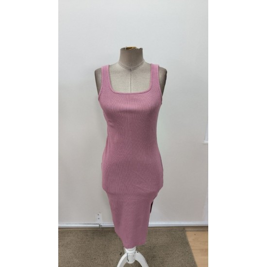 Kadın Askılı Kare Yaka Yandan Yırtmaçlı Midi Kaşkorse Elbise , 31302