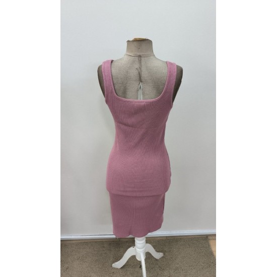 Kadın Askılı Kare Yaka Yandan Yırtmaçlı Midi Kaşkorse Elbise , 31302