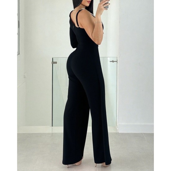 Kadın Tek Omuzdan Askılı Uzun Kollu Yakalı Yandan çiçek Aksesuar Detaylı Ithal Krep Tulum, 31315 Kadın Tek Omuzdan Askılı Uzun Kollu Yakalı Yandan çiçek Aksesuar Detaylı Ithal Krep Tulum, 31315