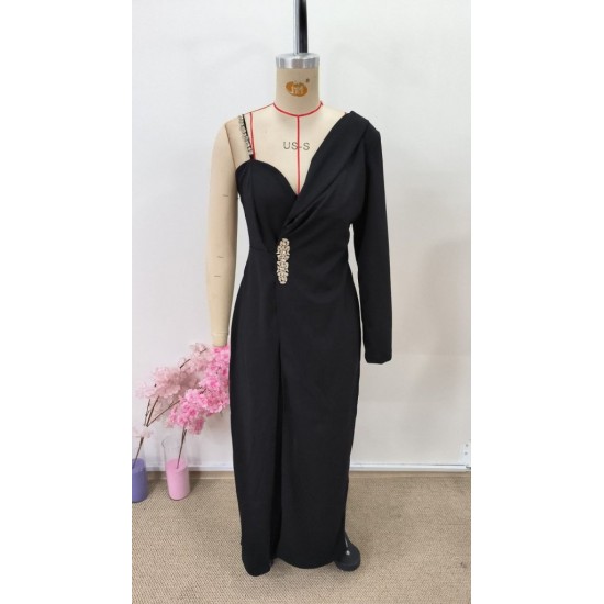 Kadın Tek Omuzdan Askılı Uzun Kollu Yakalı Yandan çiçek Aksesuar Detaylı Ithal Krep Tulum, 31315 Kadın Tek Omuzdan Askılı Uzun Kollu Yakalı Yandan çiçek Aksesuar Detaylı Ithal Krep Tulum, 31315