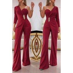 Kadın Tek Omuzdan Askılı Uzun Kollu Yakalı Yandan çiçek Aksesuar Detaylı Ithal Krep Tulum, 31314 Kadın Tek Omuzdan Askılı Uzun Kollu Yakalı Yandan çiçek Aksesuar Detaylı Ithal Krep Tulum, 31314