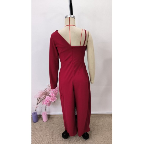 Kadın Tek Omuzdan Askılı Uzun Kollu Yakalı Yandan çiçek Aksesuar Detaylı Ithal Krep Tulum, 31314 Kadın Tek Omuzdan Askılı Uzun Kollu Yakalı Yandan çiçek Aksesuar Detaylı Ithal Krep Tulum, 31314