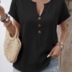 Kadın Kısa Kollu V Yakalı Düğmeli Aerobin Bluz , 31313