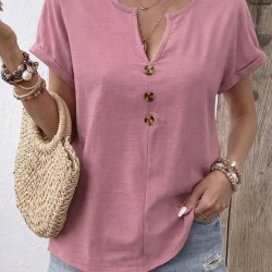 Kadın Kısa Kollu V Yakalı Düğmeli Aerobin Bluz , 31312