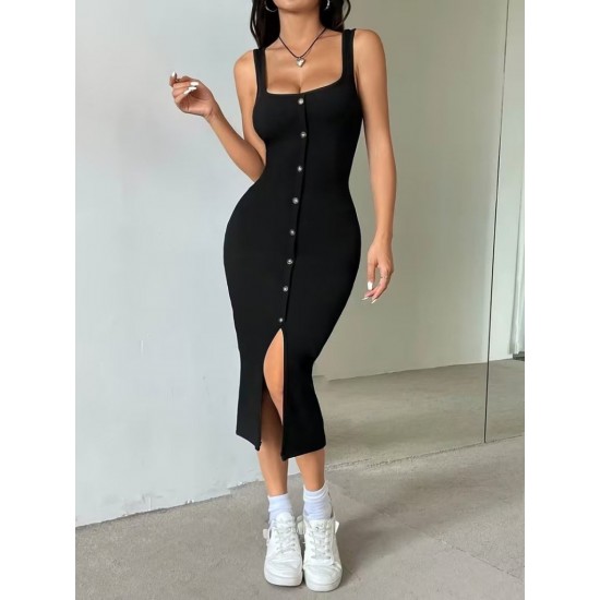 Kadın Askılı Kare Yakalı önden Düğmeli Midi Kaşkorse Elbise , 31321 Kadın Askılı Kare Yakalı önden Düğmeli Midi Kaşkorse Elbise , 31321