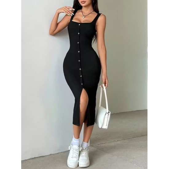 Kadın Askılı Kare Yakalı önden Düğmeli Midi Kaşkorse Elbise , 31321 Kadın Askılı Kare Yakalı önden Düğmeli Midi Kaşkorse Elbise , 31321