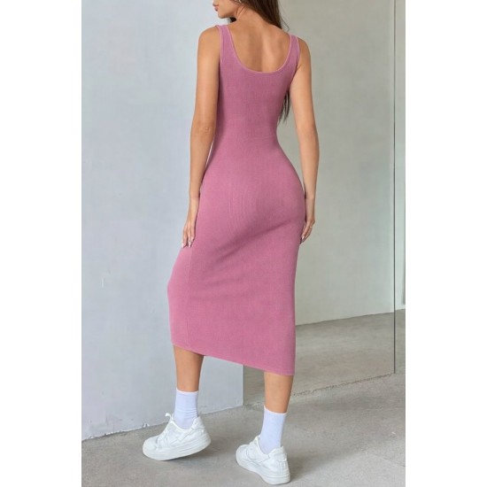 Kadın Askılı Kare Yakalı önden Düğmeli Midi Kaşkorse Elbise , 31320