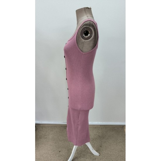 Kadın Askılı Kare Yakalı önden Düğmeli Midi Kaşkorse Elbise , 31320