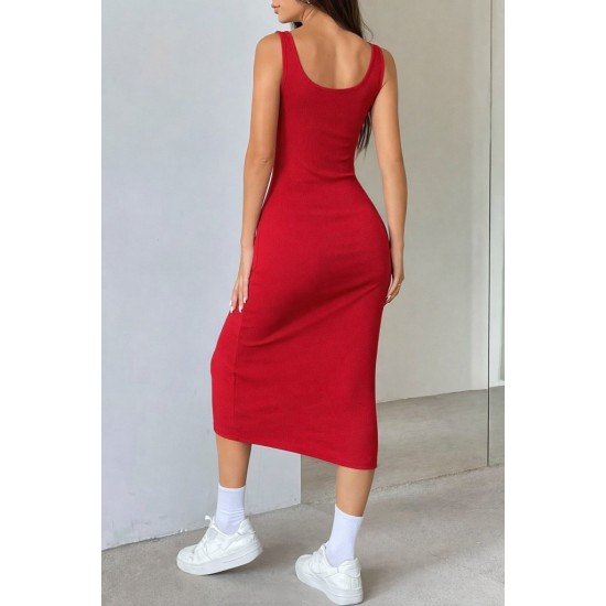 Kadın Askılı Kare Yakalı önden Düğmeli Midi Kaşkorse Elbise , 31319