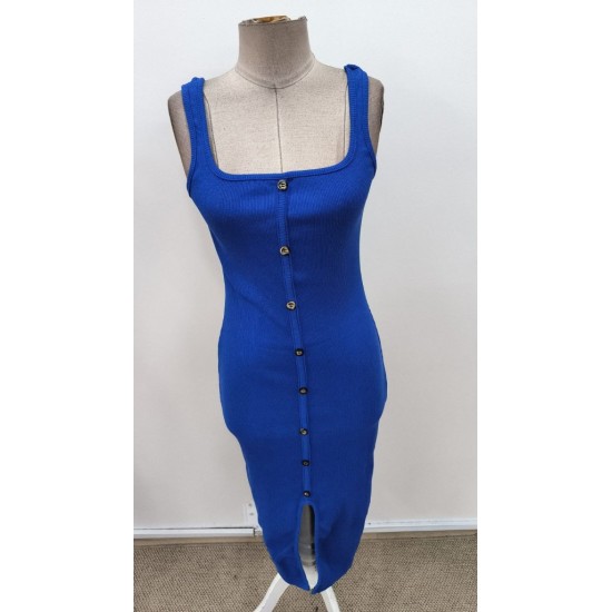 Kadın Askılı Kare Yakalı önden Düğmeli Midi Kaşkorse Elbise , 31318