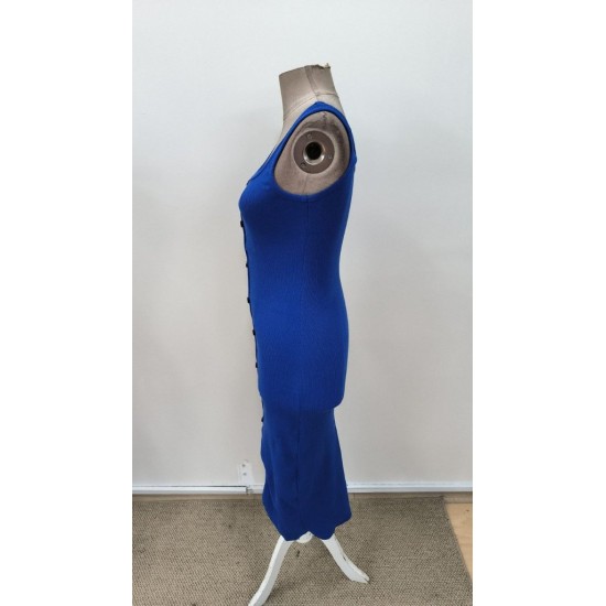 Kadın Askılı Kare Yakalı önden Düğmeli Midi Kaşkorse Elbise , 31318