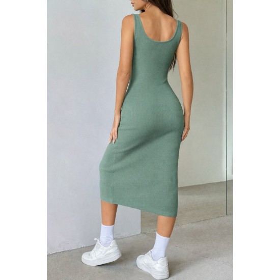 Kadın Askılı Kare Yakalı önden Düğmeli Midi Kaşkorse Elbise , 31317