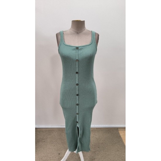 Kadın Askılı Kare Yakalı önden Düğmeli Midi Kaşkorse Elbise , 31317