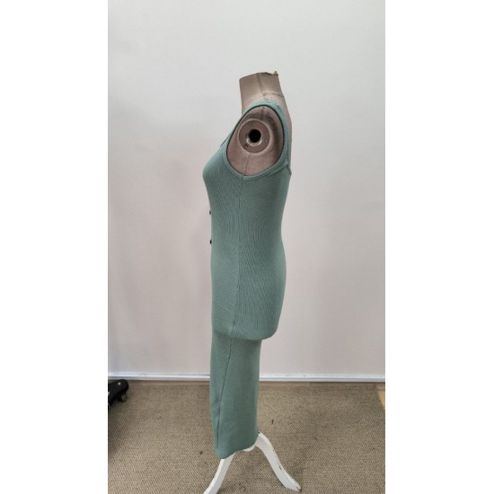 Kadın Askılı Kare Yakalı önden Düğmeli Midi Kaşkorse Elbise , 31317