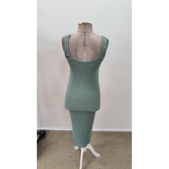 Kadın Askılı Kare Yakalı önden Düğmeli Midi Kaşkorse Elbise , 31317