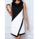 Kadın Askılı Bisiklet Yaka Kemersiz Asimetrik Kesim çift Renkli Kısa Ithal Krep Elbise , 31316