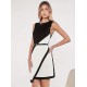 Kadın Askılı Bisiklet Yaka Kemersiz Asimetrik Kesim çift Renkli Kısa Ithal Krep Elbise , 31316