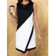 Kadın Askılı Bisiklet Yaka Kemersiz Asimetrik Kesim çift Renkli Kısa Ithal Krep Elbise , 31316