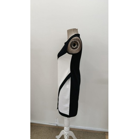 Kadın Askılı Bisiklet Yaka Kemersiz Asimetrik Kesim çift Renkli Kısa Ithal Krep Elbise , 31316