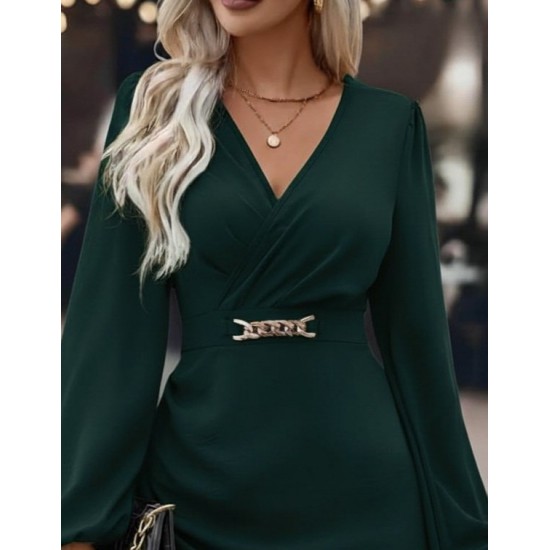 Kadın Uzun Kollu Kruvaze Yaka Yandan Büzgülü Asimetrik Detaylı Ithal Krep Mini Elbise, 31322 Kadın Uzun Kollu Kruvaze Yaka Yandan Büzgülü Asimetrik Detaylı Ithal Krep Mini Elbise, 31322