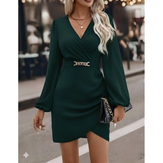 Kadın Uzun Kollu Kruvaze Yaka Yandan Büzgülü Asimetrik Detaylı Ithal Krep Mini Elbise, 31322 Kadın Uzun Kollu Kruvaze Yaka Yandan Büzgülü Asimetrik Detaylı Ithal Krep Mini Elbise, 31322