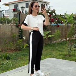 Kadın Kısa Kollu Modal Dokulu Kumaş Yanı şeritli Takım, 25362 Kadın Kısa Kollu Modal Dokulu Kumaş Yanı şeritli Takım, 25362