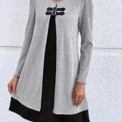 Kadın Uzun Kollu önü Tokalı şardonlu Kaşkorse Iç Kısmı Viskon Midi Elbise Ikili Takım , 31327 Kadın Uzun Kollu önü Tokalı şardonlu Kaşkorse Iç Kısmı Viskon Midi Elbise Ikili Takım , 31327