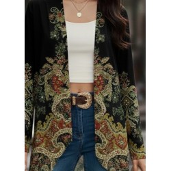 Women' S Long-sleeved, Open-front, Patterned Brushed Fleece Scuba Jacket, 31326