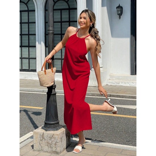 Kadın Omuzlardan Açık Boyundan Bağlamalı Arkası çapraz Detaylı Uzun Viskon Elbise , 31337 Kadın Omuzlardan Açık Boyundan Bağlamalı Arkası çapraz Detaylı Uzun Viskon Elbise , 31337