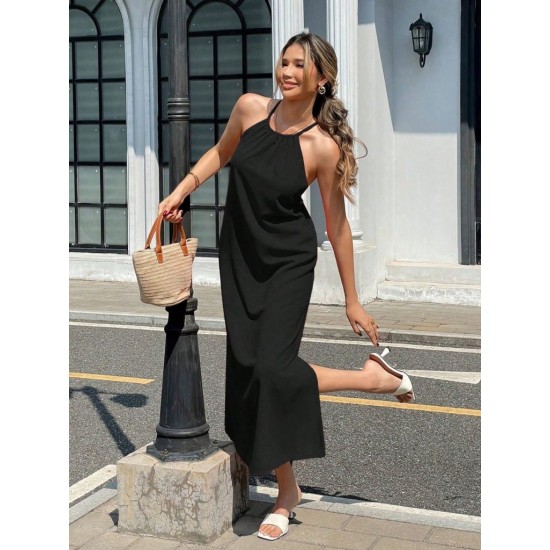 Kadın Omuzlardan Açık Boyundan Bağlamalı Arkası çapraz Detaylı Uzun Viskon Elbise , 31335 Kadın Omuzlardan Açık Boyundan Bağlamalı Arkası çapraz Detaylı Uzun Viskon Elbise , 31335