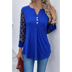 Kadın Uzun Kollu Yakadan Düğmeli Kolları Tül Detaylı Viskon Bluz, 31334