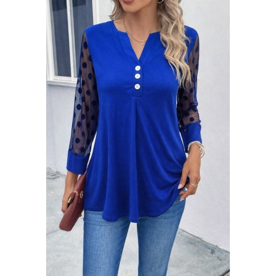 Kadın Uzun Kollu Yakadan Düğmeli Kolları Tül Detaylı Viskon Bluz, 31334 Kadın Uzun Kollu Yakadan Düğmeli Kolları Tül Detaylı Viskon Bluz, 31334