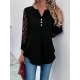 Kadın Uzun Kollu Yakadan Düğmeli Kolları Tül Detaylı Viskon Bluz, 31333