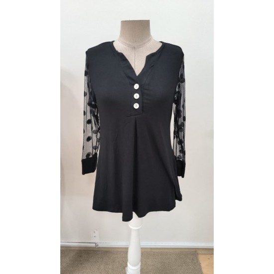 Kadın Uzun Kollu Yakadan Düğmeli Kolları Tül Detaylı Viskon Bluz, 31333