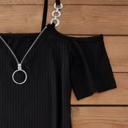 Kadın Askılı önü Fermuarlı Asimetrik Kesim Detaylı Kalın Fitilli Kaşkorse Elbise , 31330