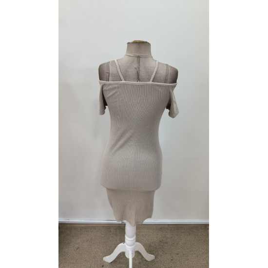 Kadın Askılı önü Fermuarlı Asimetrik Kesim Detaylı Kalın Fitilli Kaşkorse Elbise , 31329