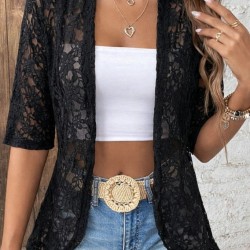 Kadın Kısa Kollu önü Açık Dantelli Ceket, 31348