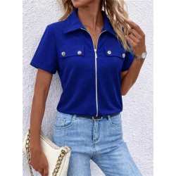 Kadın Kısa Kollu Ceket Yaka önü Fermuarlı Cep Detay Kısa Kol Ithal Krep Bluz, 31347 Kadın Kısa Kollu Ceket Yaka önü Fermuarlı Cep Detay Kısa Kol Ithal Krep Bluz, 31347