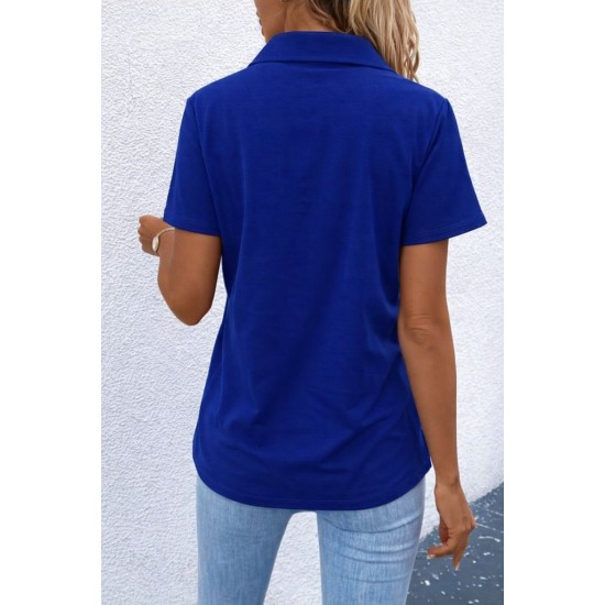 Kadın Kısa Kollu Ceket Yaka önü Fermuarlı Cep Detay Kısa Kol Ithal Krep Bluz, 31347