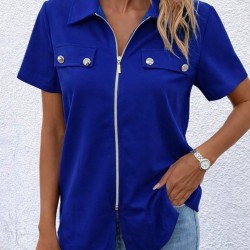 Kadın Kısa Kollu Ceket Yaka önü Fermuarlı Cep Detay Kısa Kol Ithal Krep Bluz, 31347 Kadın Kısa Kollu Ceket Yaka önü Fermuarlı Cep Detay Kısa Kol Ithal Krep Bluz, 31347