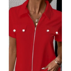 Kadın Kısa Kollu Ceket Yaka önü Fermuarlı Cep Detay Kısa Kol Ithal Krep Bluz, 31346 Kadın Kısa Kollu Ceket Yaka önü Fermuarlı Cep Detay Kısa Kol Ithal Krep Bluz, 31346