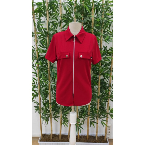 Kadın Kısa Kollu Ceket Yaka önü Fermuarlı Cep Detay Kısa Kol Ithal Krep Bluz, 31346